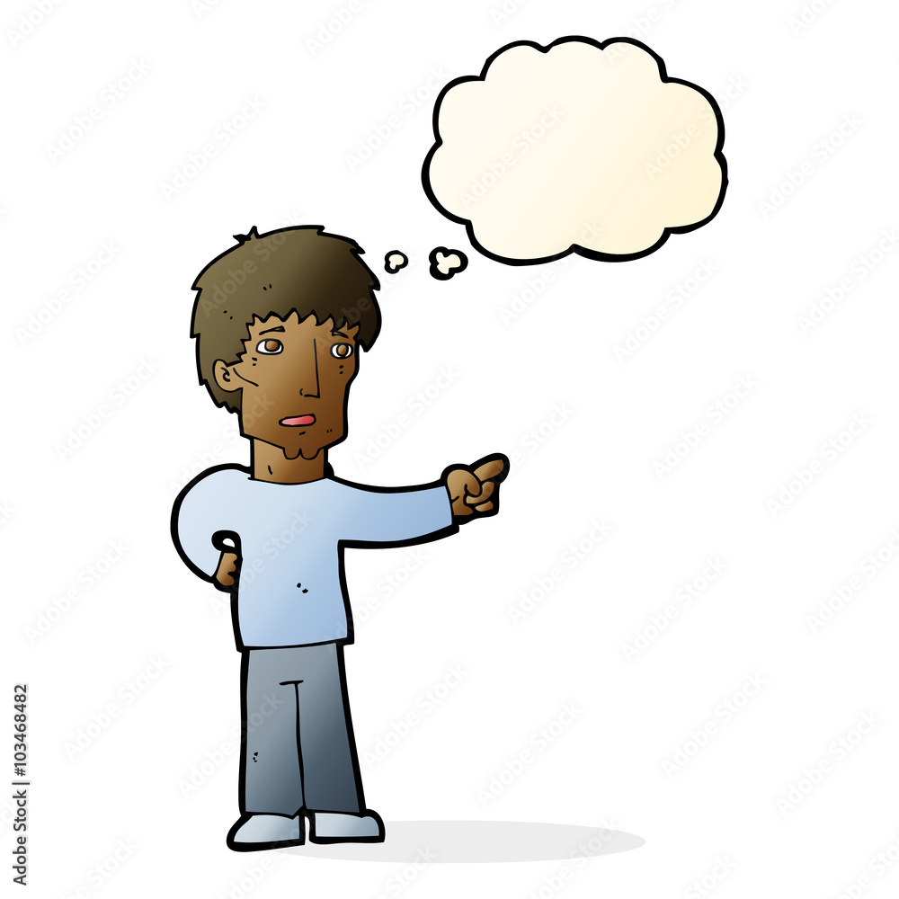 cartoon pointing man with thought bubble cartoon pointing man with thought bubble