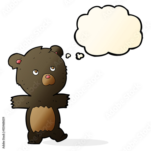 cartoon cute black bear with thought bubble