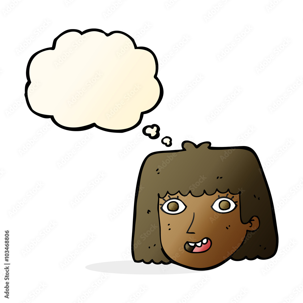 cartoon happy female face with thought bubble cartoon happy female face with thought bubble