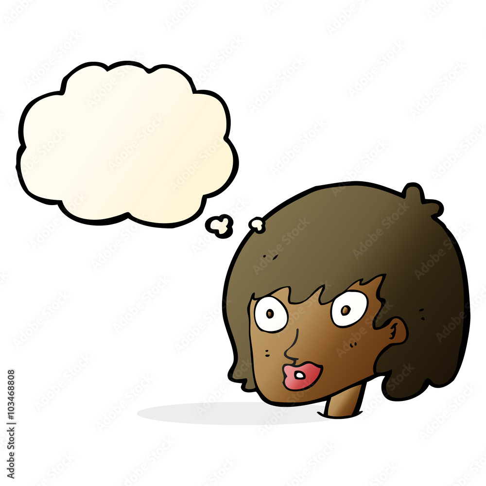 cartoon happy female face with thought bubble cartoon happy female face with thought bubble