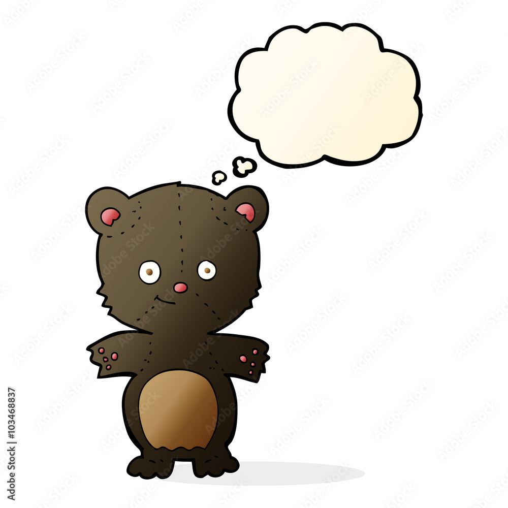 cartoon black bear cub with thought bubble cartoon black bear cub with thought bubble