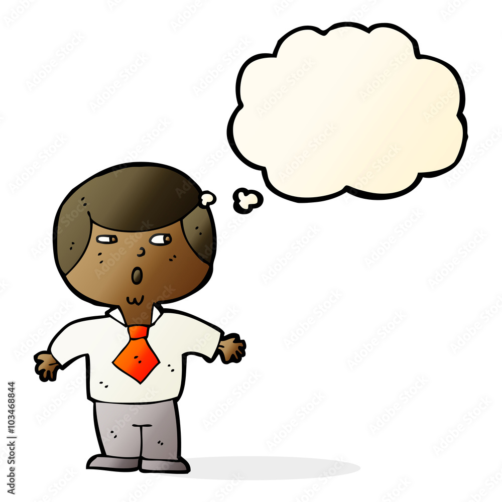 cartoon shocked boy with thought bubble