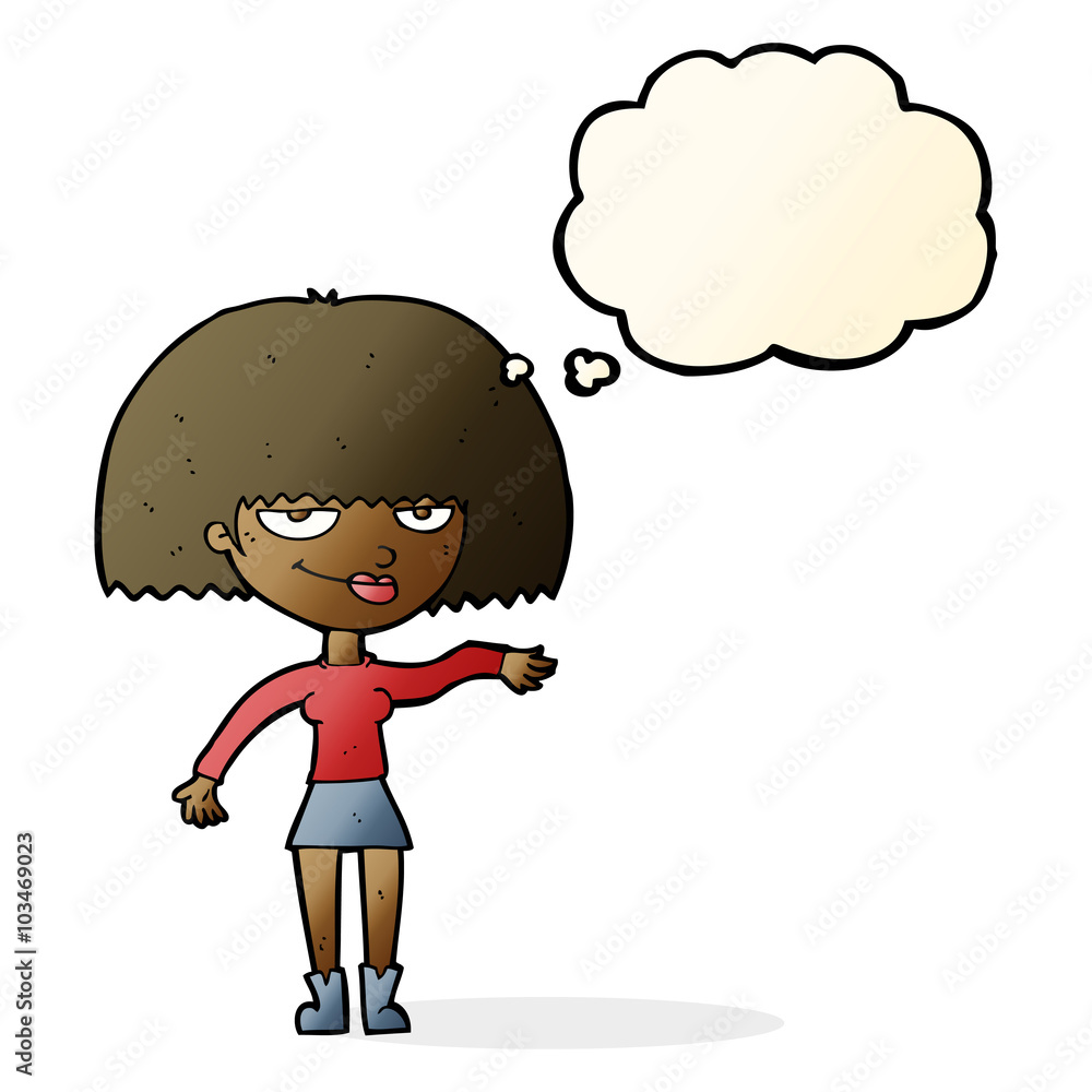 cartoon smug woman making dismissive gesture with thought bubble cartoon smug woman making dismissive gesture with thought bubble