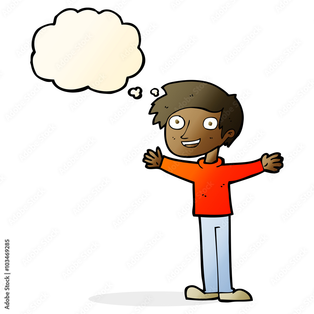 Fototapeta premium cartoon enthusiastic man with thought bubble
