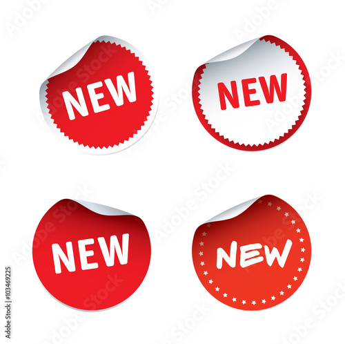 Set of red vector stickers and text NEW