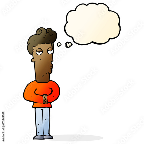 cartoon arrogant man with thought bubble