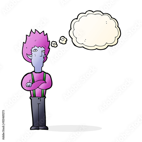 cartoon vampire man with thought bubble