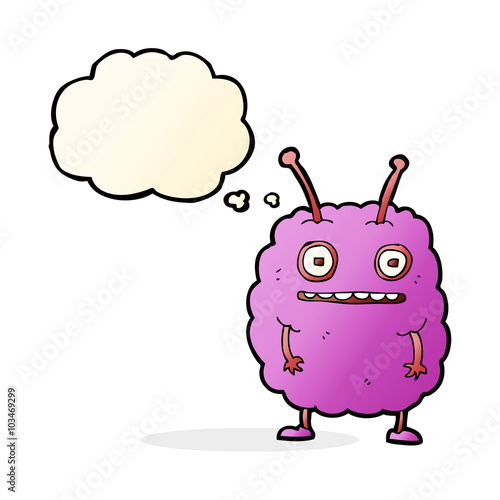 cartoon funny alien monster with thought bubble