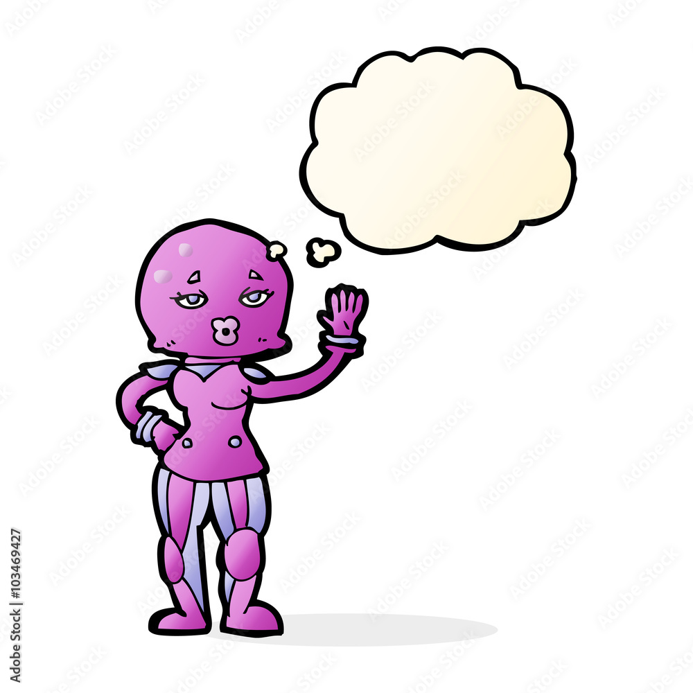 cartoon female astronaut with thought bubble cartoon female astronaut with thought bubble