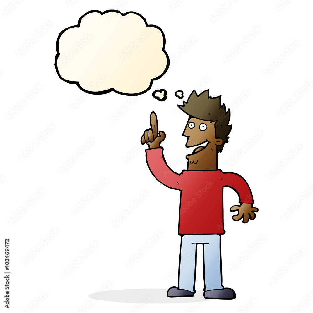 cartoon man with great new idea with thought bubble cartoon man with great new idea with thought bubble