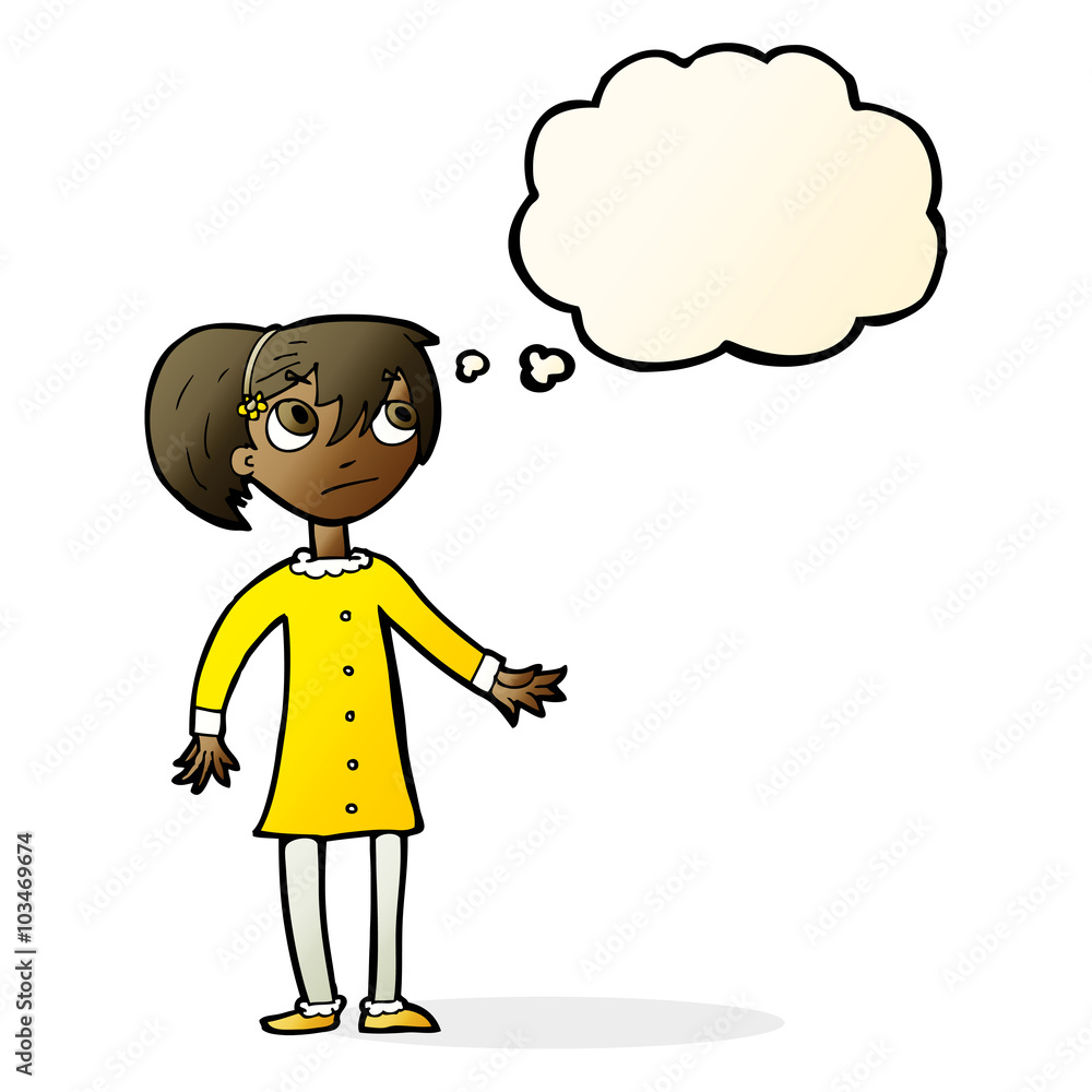 cartoon worried girl with thought bubble cartoon worried girl with thought bubble