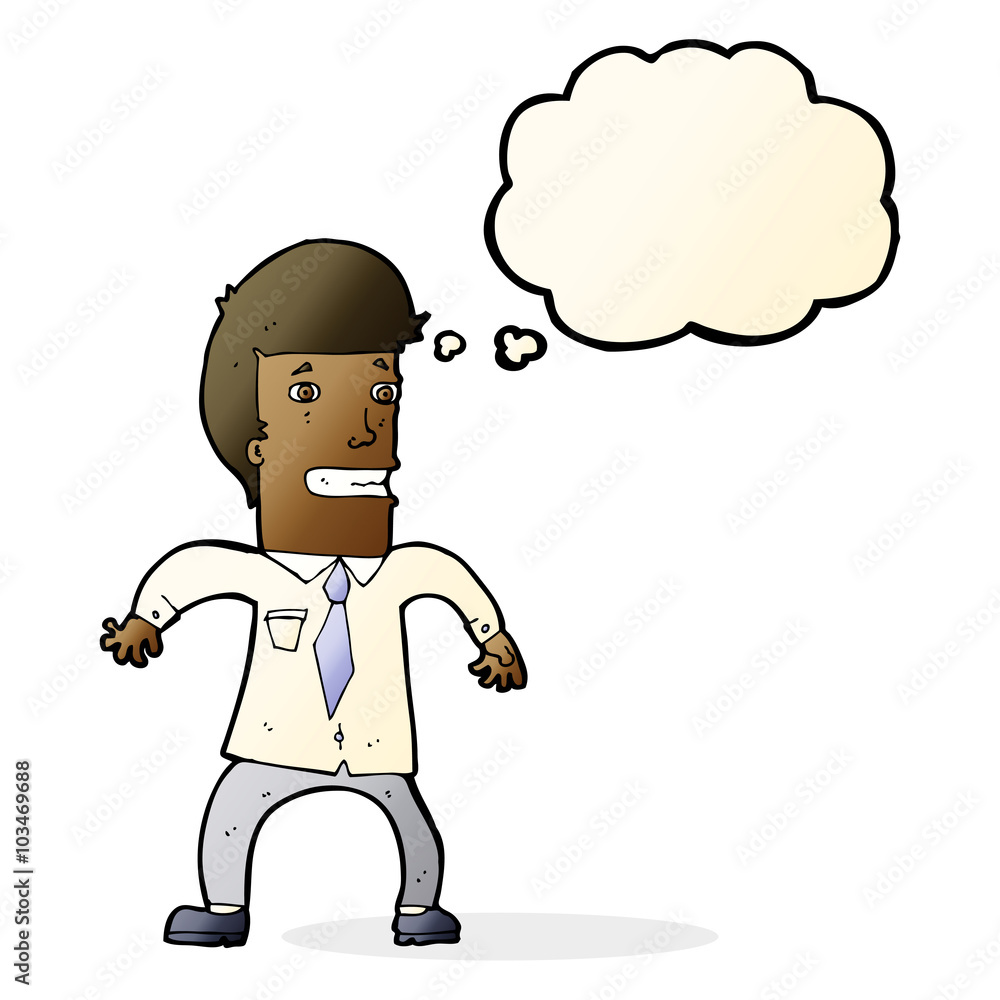 cartoon nervous businessman with thought bubble cartoon nervous businessman with thought bubble