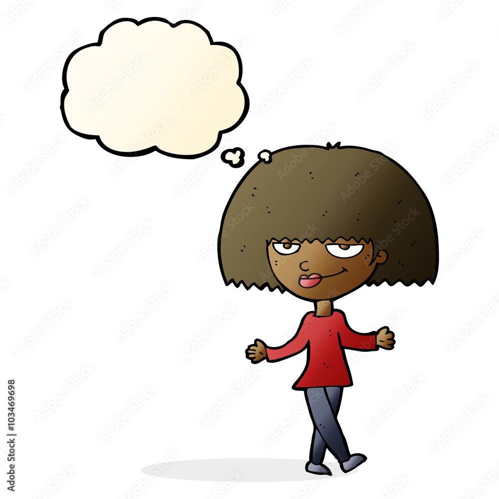 cartoon smug looking woman with thought bubble cartoon smug looking woman with thought bubble