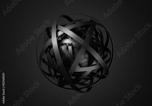 Abstract 3d rendering of sphere with rings in empty space. Futuristic shape. Surrealistic background.