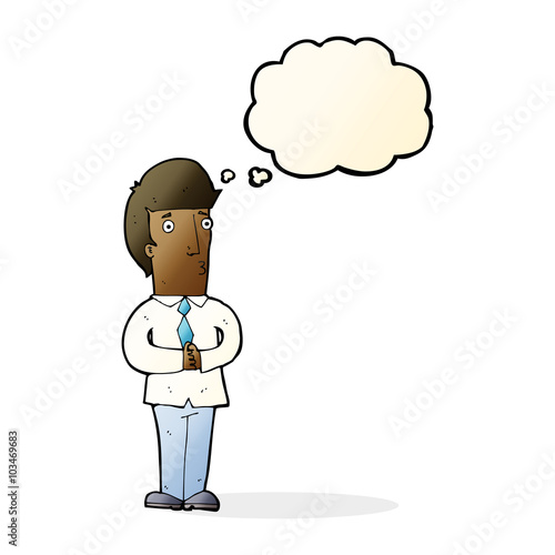 cartoon nervous man with thought bubble