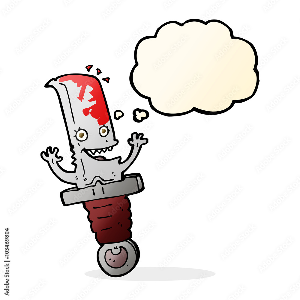 crazy cartoon knife character with thought bubble crazy cartoon knife character with thought bubble