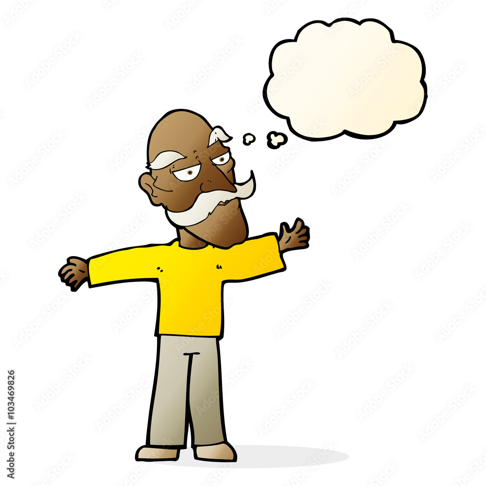 cartoon old man spreading arms wide with thought bubble cartoon old man spreading arms wide with thought bubble