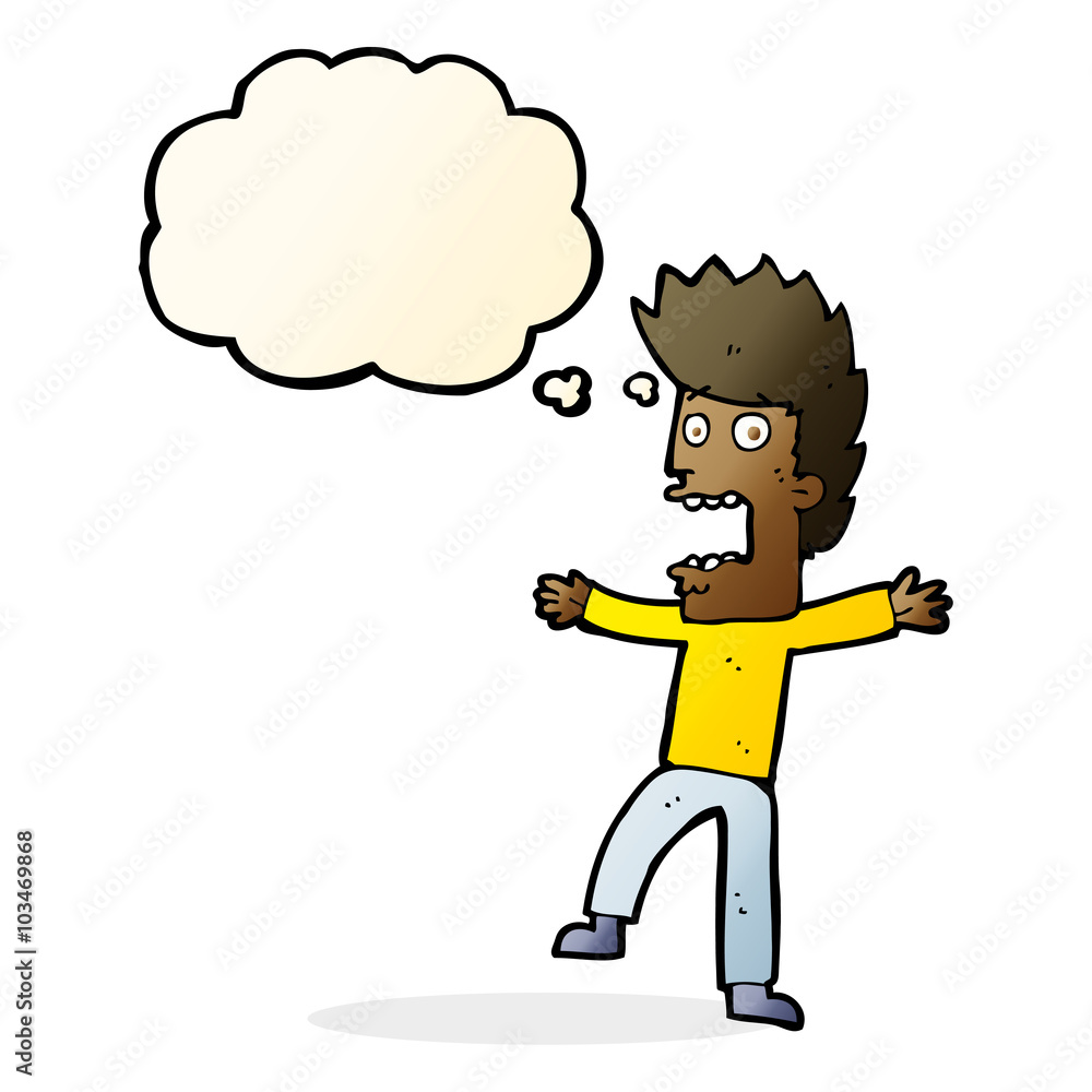 cartoon terrified man with thought bubble cartoon terrified man with thought bubble