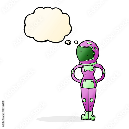 cartoon female astronaut with thought bubble