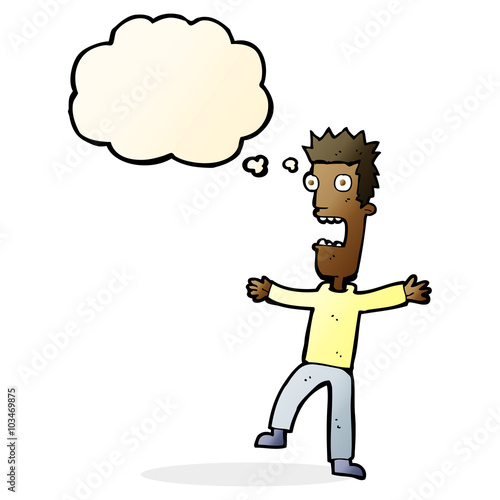 cartoon terrified man with thought bubble