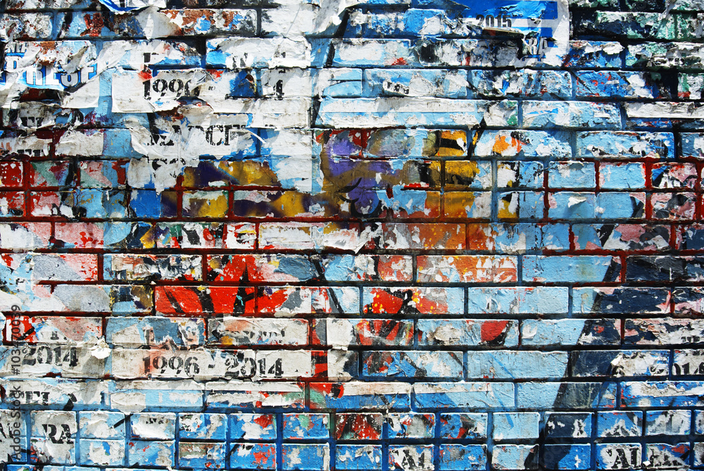 Random background collage paper texture on brick wall Stock Photo ...