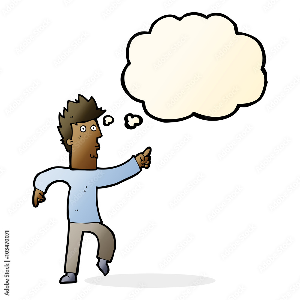 cartoon worried man pointing with thought bubble cartoon worried man pointing with thought bubble