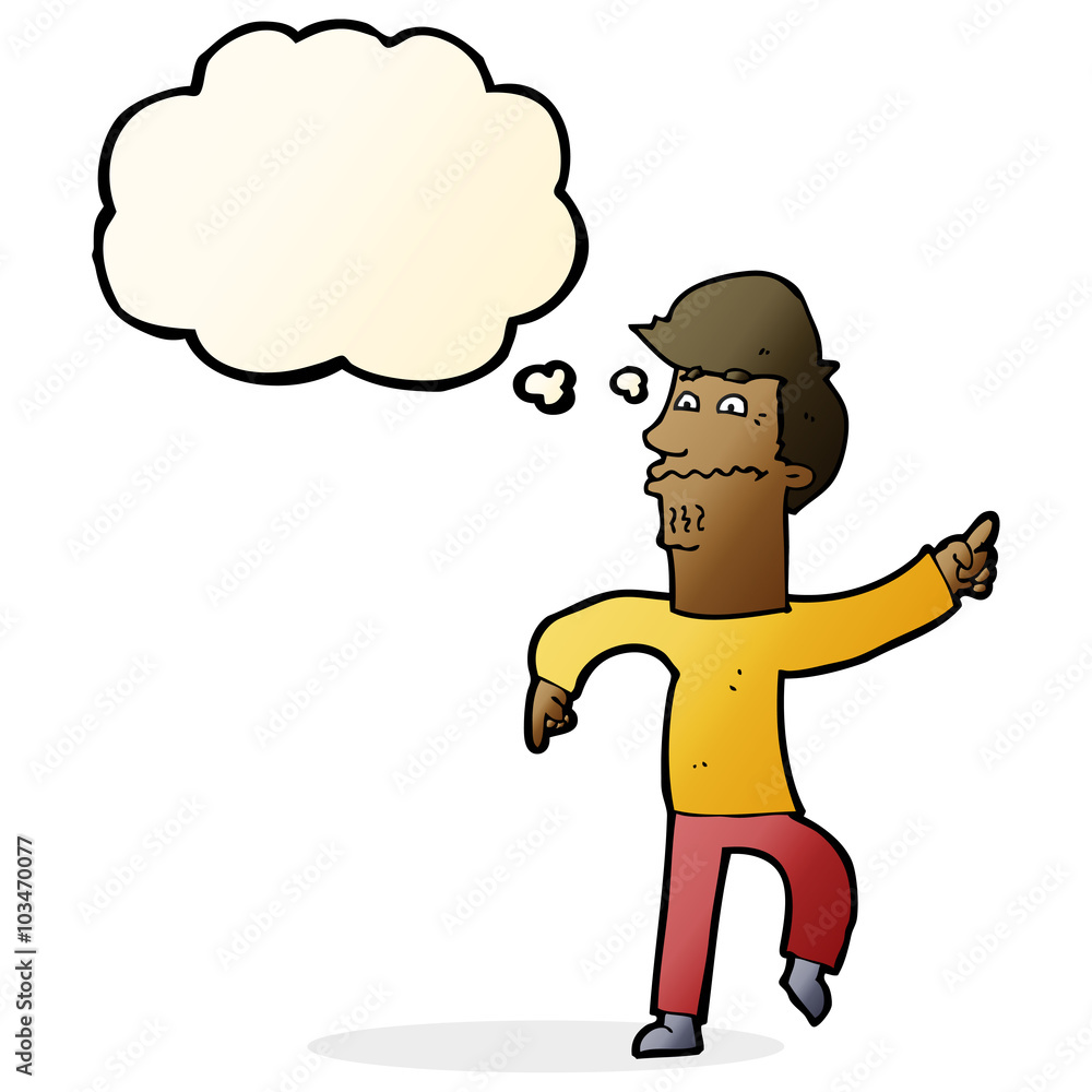 cartoon worried man pointing with thought bubble cartoon worried man pointing with thought bubble