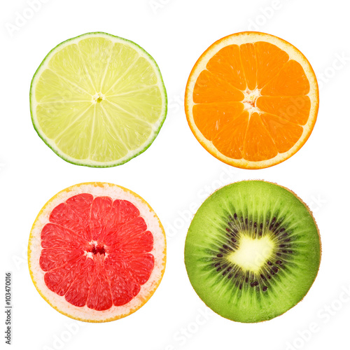 Slices of lime orange  grapefruit and kiwi