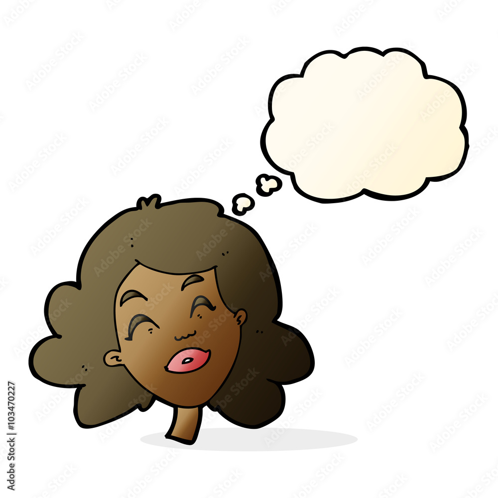 cartoon happy female face with thought bubble cartoon happy female face with thought bubble