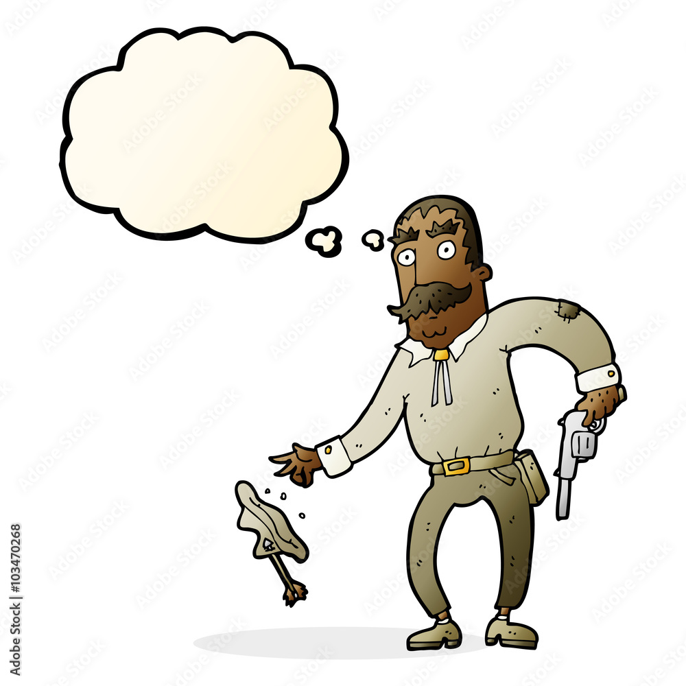 Naklejka premium cartoon wild west cowboy with thought bubble