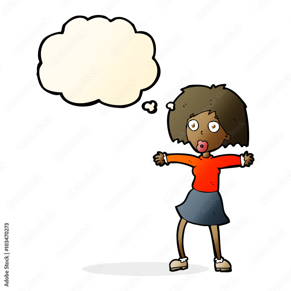 cartoon surprised woman with thought bubble cartoon surprised woman with thought bubble