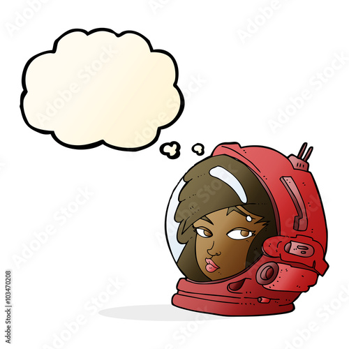 cartoon female astronaut with thought bubble