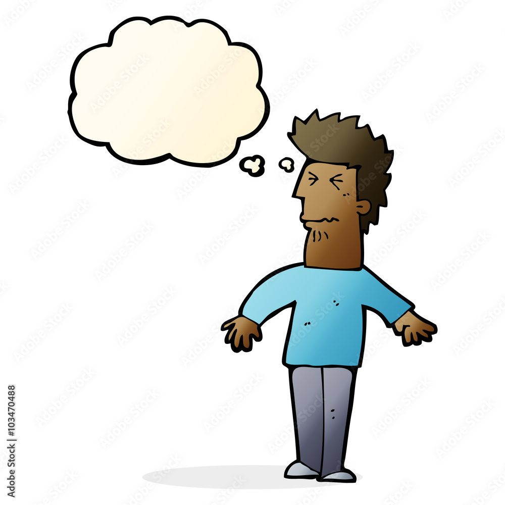 cartoon stressed man with thought bubble cartoon stressed man with thought bubble