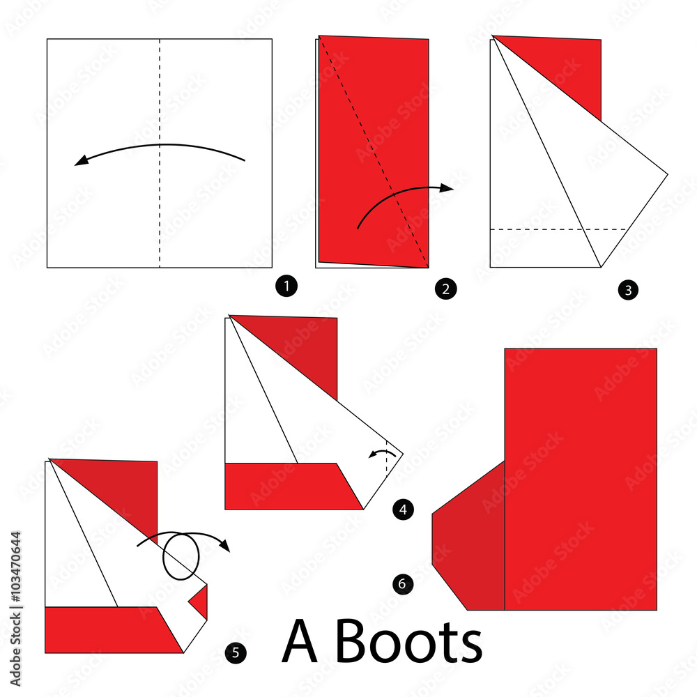  step by step instructions how to make origami A Santa boot. Stock Illustration 
