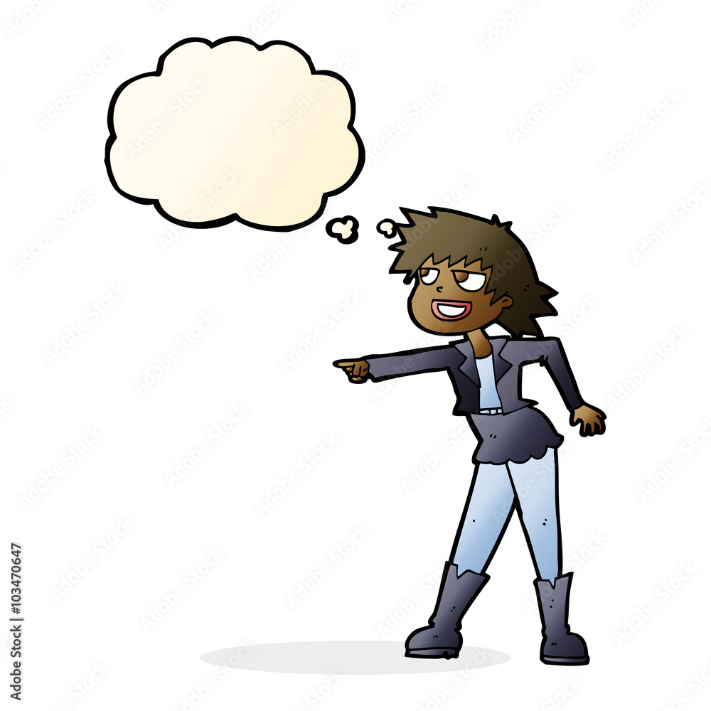 cartoon woman pointing with thought bubble cartoon woman pointing with thought bubble