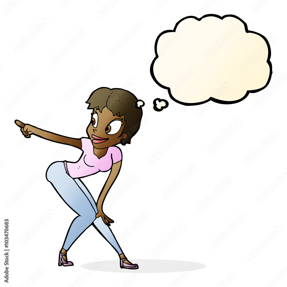 cartoon pretty woman pointing with thought bubble cartoon pretty woman pointing with thought bubble