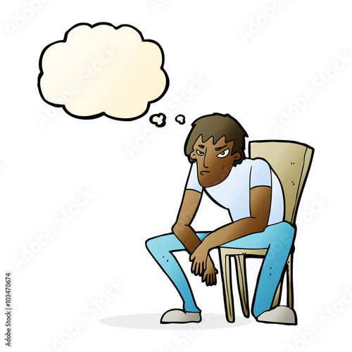 cartoon dejected man with thought bubble