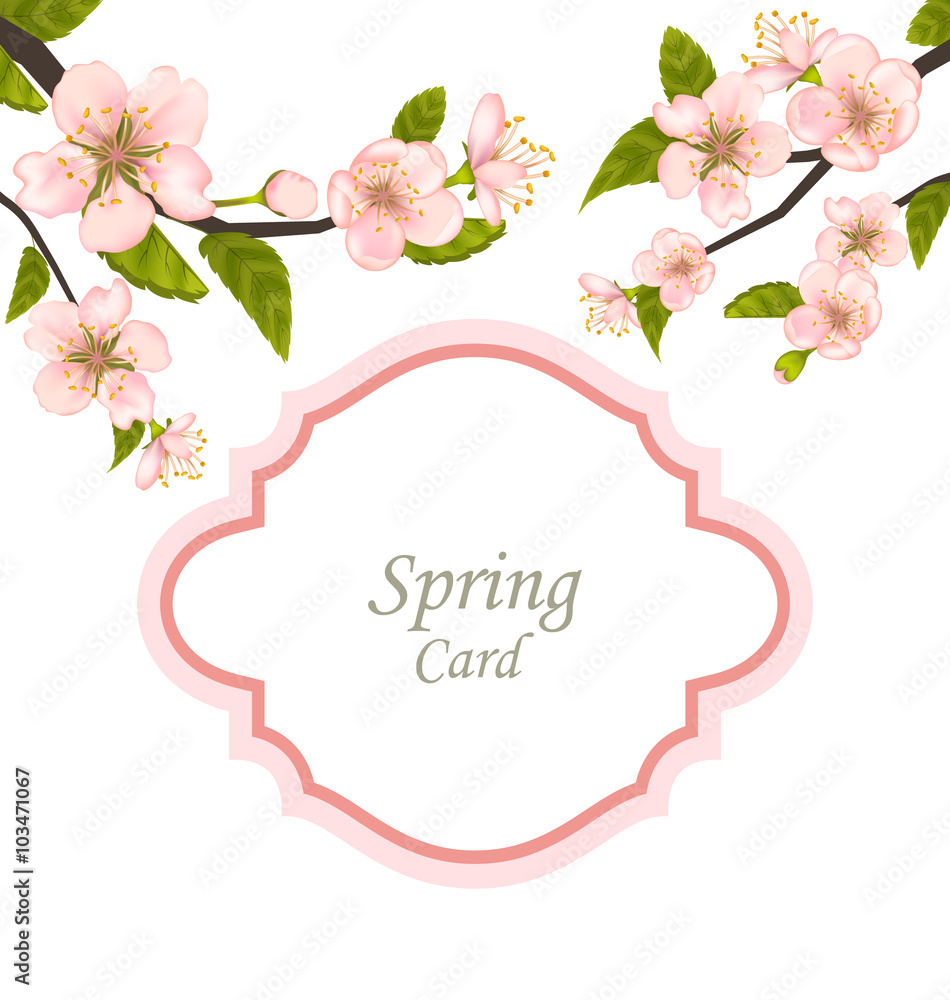 Spring Elegant Card with Blossoming Tree Branches