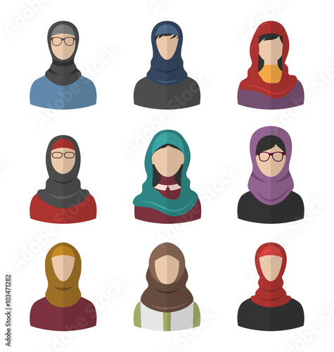 Set Arabic Women Flat Icons