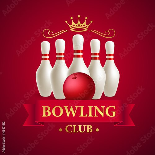 Scattered skittle and bowling ball. Vector illustration 