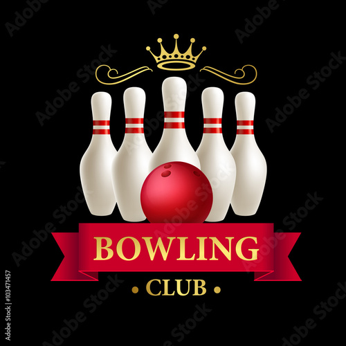 Scattered skittle and bowling ball. Vector illustration 