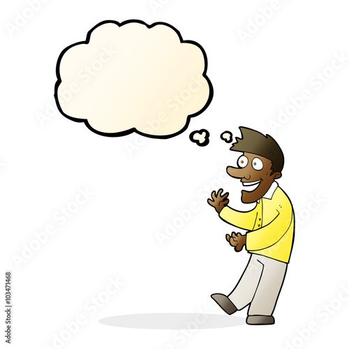 cartoon excited man with thought bubble