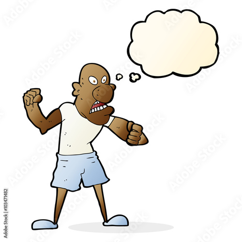 cartoon violent man with thought bubble