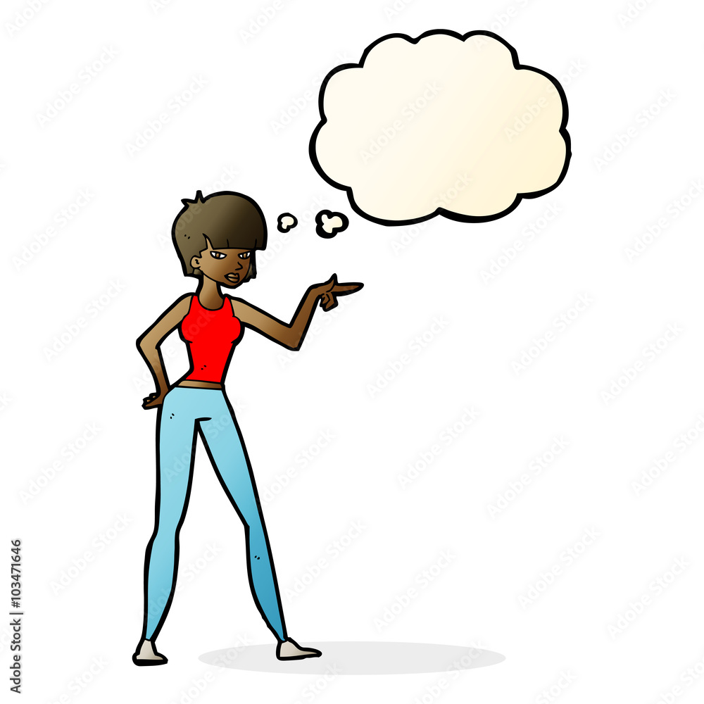 cartoon woman pointing with thought bubble cartoon woman pointing with thought bubble