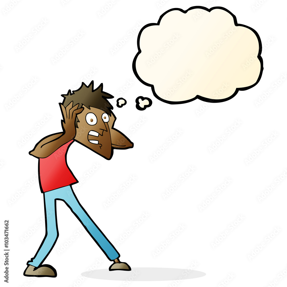 cartoon man panicking with thought bubble cartoon man panicking with thought bubble