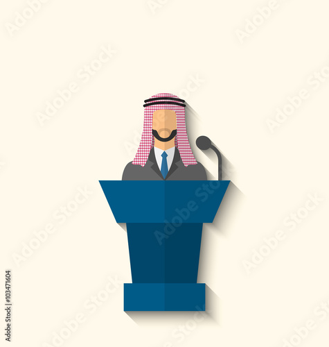 International Leaders President Press Conference Arabic Flat Vector Illustration