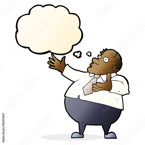 cartoon exasperated middle aged man with thought bubble