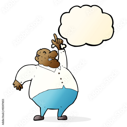 cartoon big fat boss with thought bubble