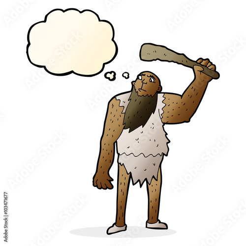 cartoon neanderthal with thought bubble