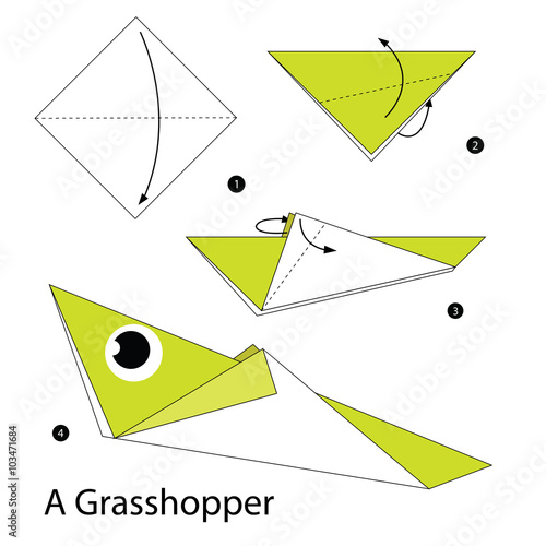 step by step instructions how to make origami A Grasshopper.